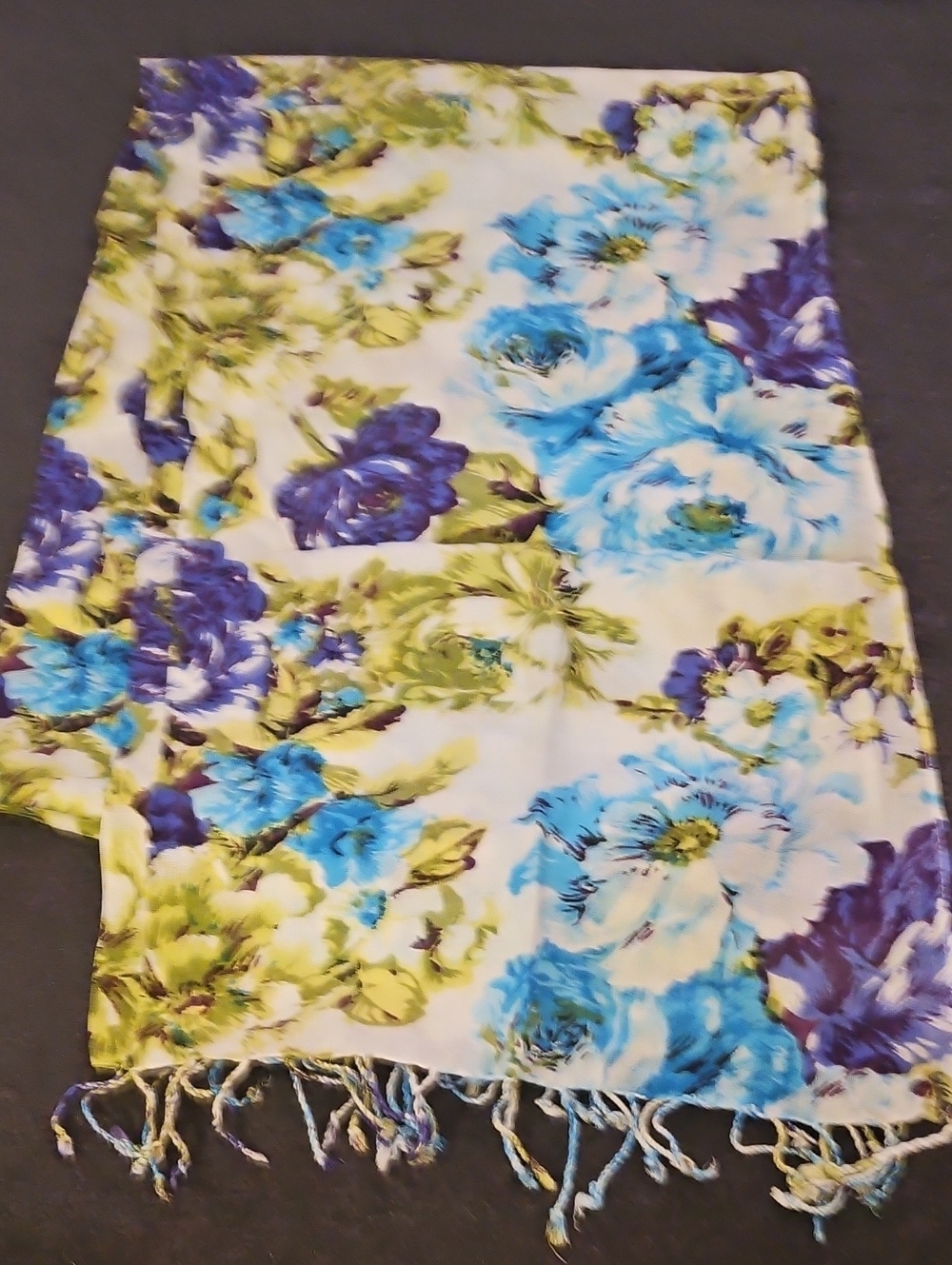 Floral Blue & Green Lightweight Scarf - Unbranded